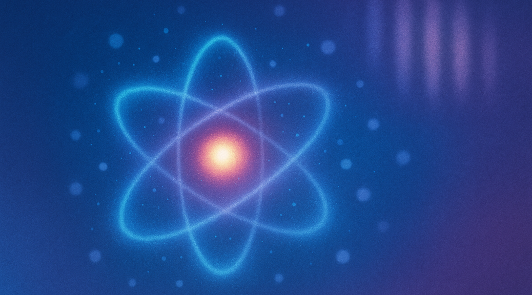 Atomkern mit Elektronenwolke in Blau und Violett